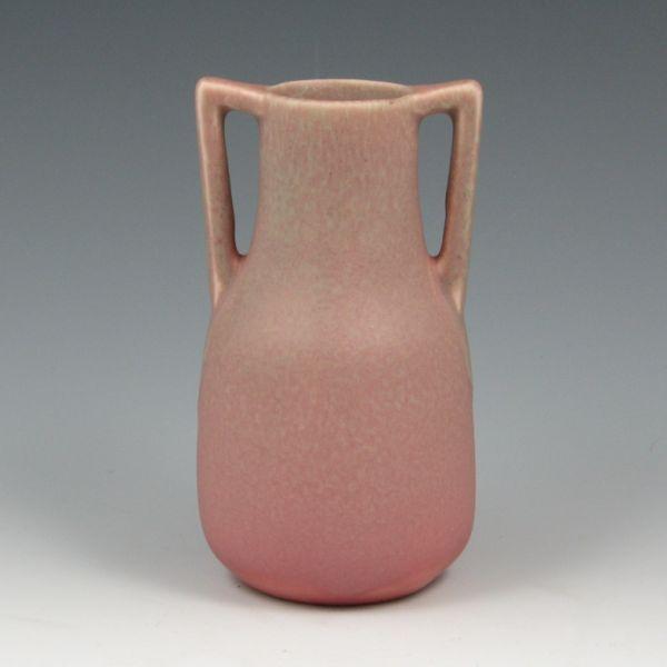 Appraisal: Rookwood matte green over pink vase from with angled handles