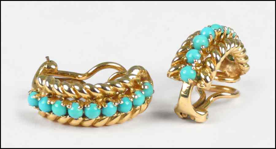 Appraisal: PAIR OF TURQUOISE AND KARAT YELLOW GOLD EARCLIPS grams Condition