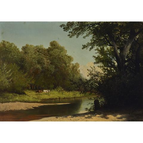 Appraisal: Arseny Ivanovich Meshchersky - LANDSCAPE WITH STREAM AND GRAZING CATTLE