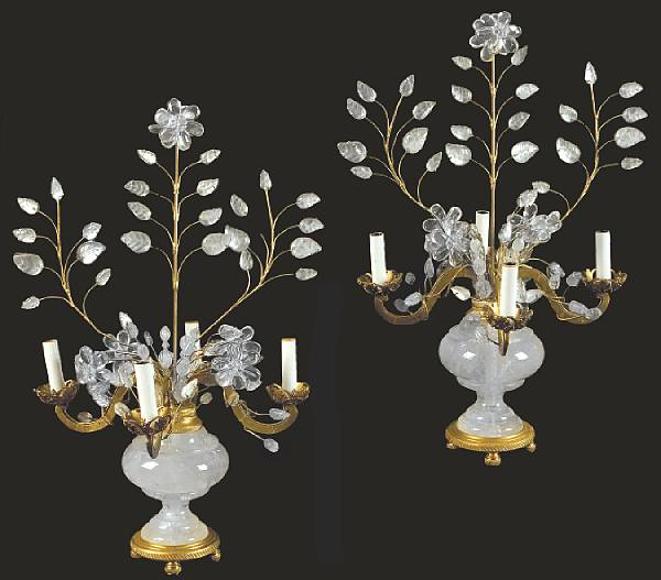 Appraisal: A pair of gilt bronze and rock crystal four light