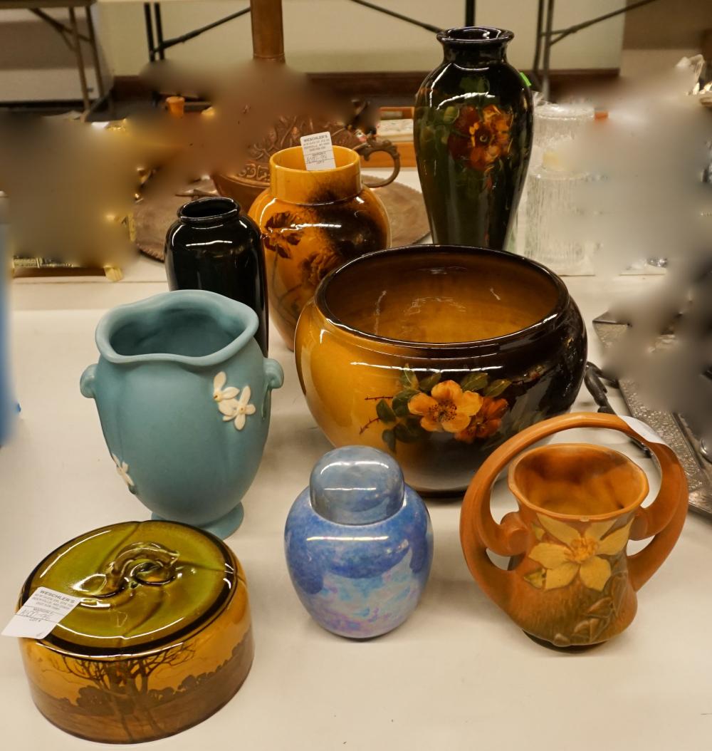 Appraisal: Eight Assorted Arts and Crafts Type Pottery Vessels Including Roseville