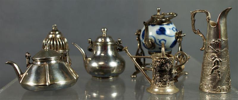 Appraisal: Continental silver miniature silver objects pots ewer watering can bird