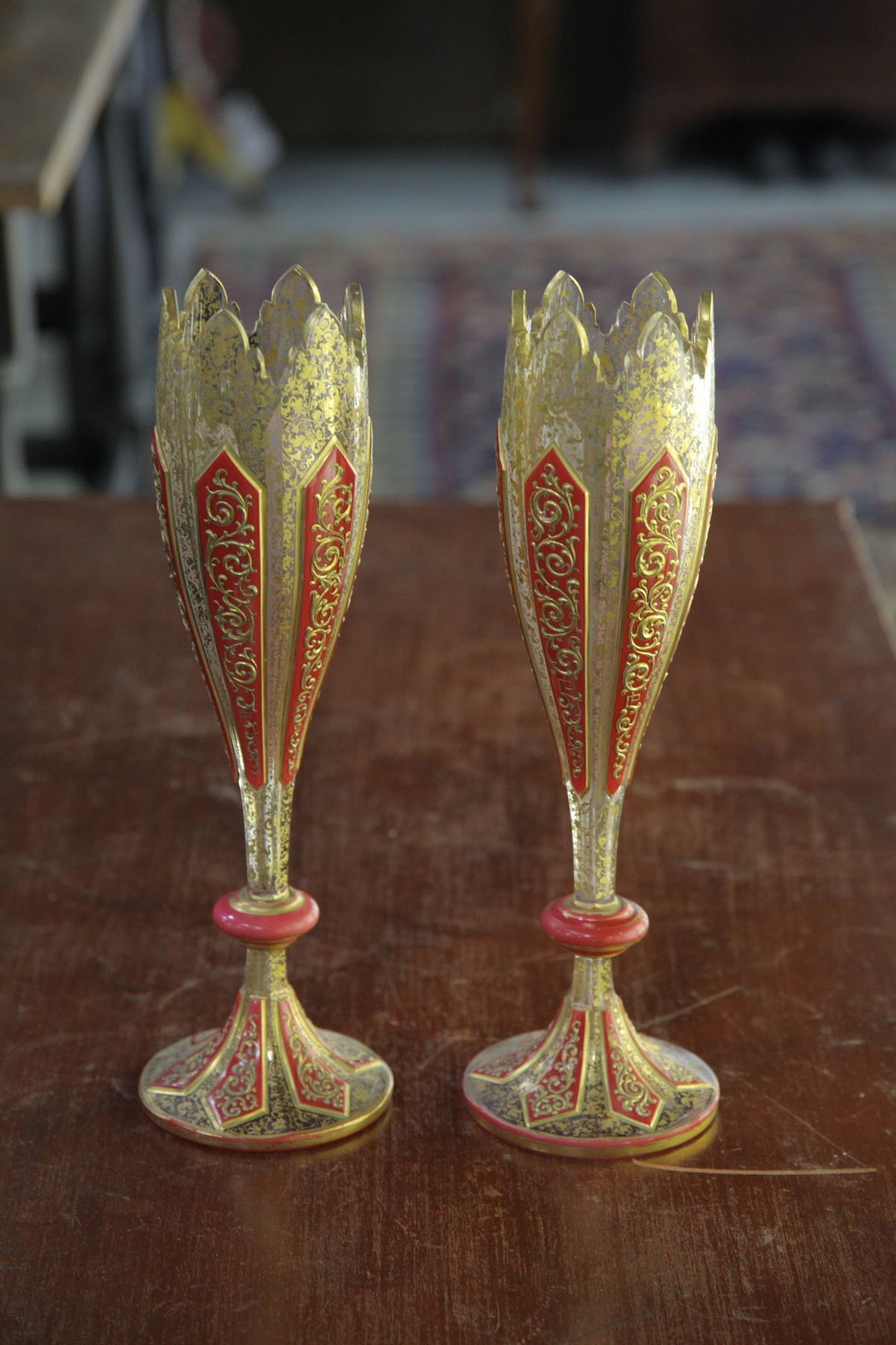 Appraisal: PAIR OF ART GLASS VASES Bohemian th century possibly Moser