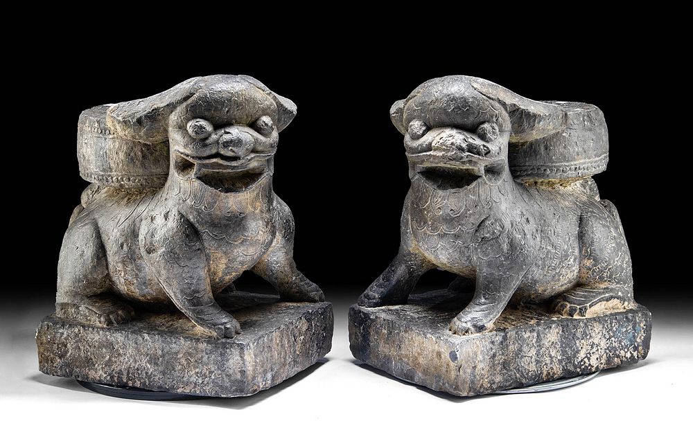 Appraisal: Chinese Tang Dynasty Basalt Foo Dogs Lions pr East Asia