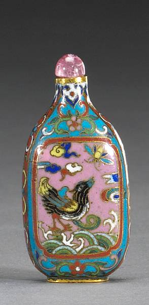 Appraisal: A cloisonn enameled metal snuff bottle Of flattened ovoid form