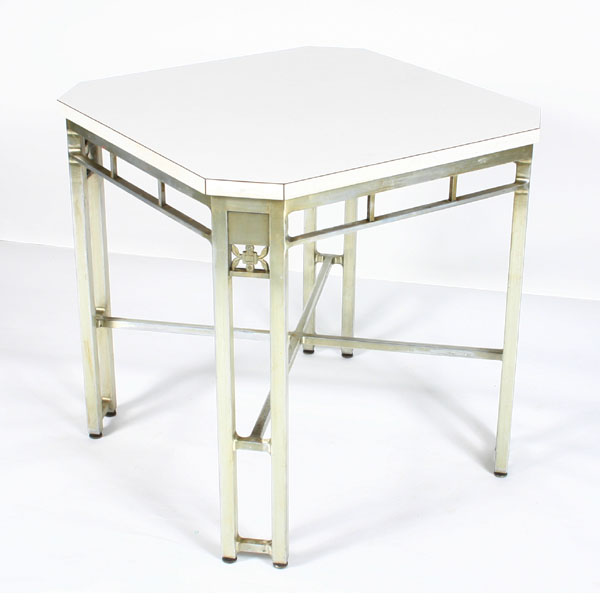 Appraisal: Green and Probala design Deco aluminum table produced by Rorimer