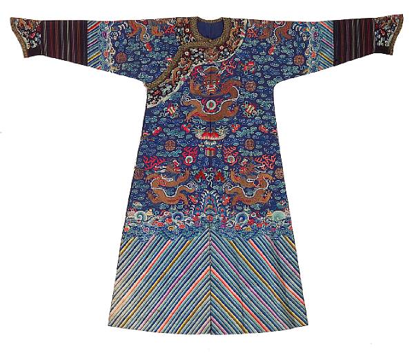 Appraisal: A blue silk ground embroidered dragon robe Late Qing Dynasty