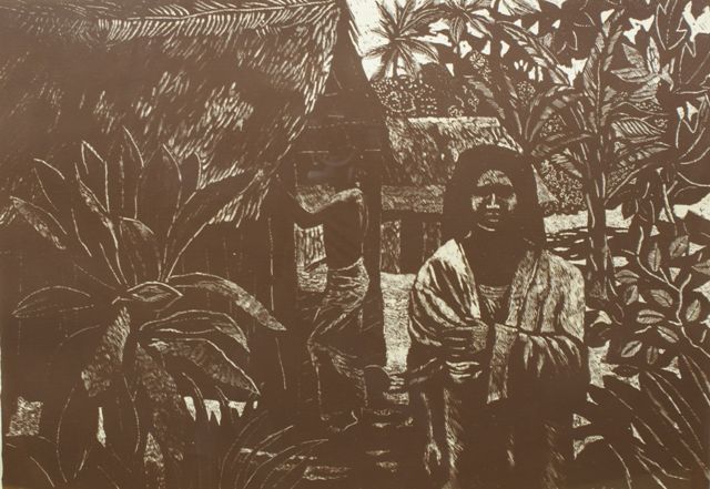 Appraisal: Ray Crooke born Native Dwellings Tahiti screenprint signed 'Ray Crooke'