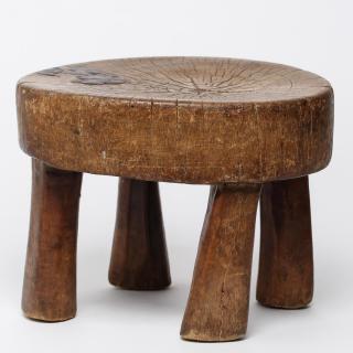 Appraisal: Folk Art Hand Round seat on four chamfer legs H