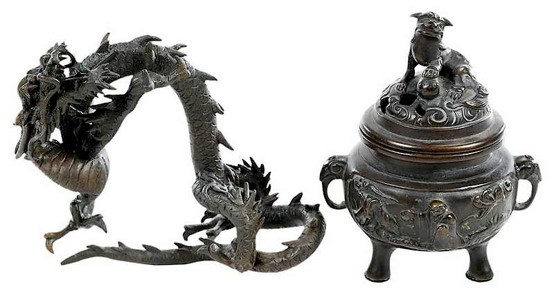 Appraisal: Chinese Bronze Dragon and Lidded Censer th century decorative dragon