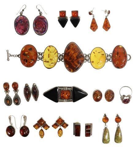 Appraisal: lot Collection of estate jewelry mostly sterling frames some amber