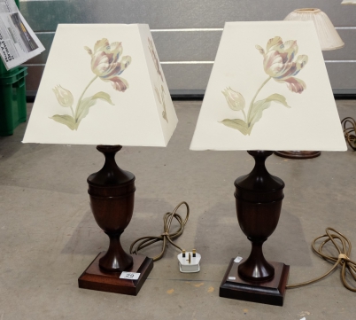 Appraisal: pair wood lamp bases with shades height cm