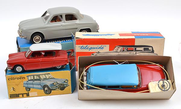 Appraisal: THREE FRENCH TINPLATE CARS INCLUDING FJ BREAK TELEGUIDE MECANIQUE CLOCKWORK