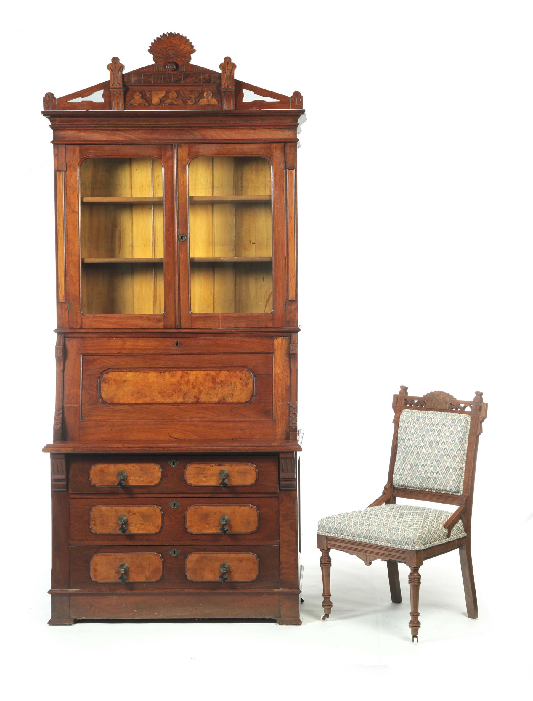 Appraisal: EASTLAKE VICTORIAN SECRETARY BOOKCASE AND SIDE CHAIR American th quarter-