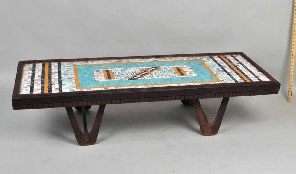 Appraisal: MCM Mosaic Tile Top Wood Coffee Table with geometric designs