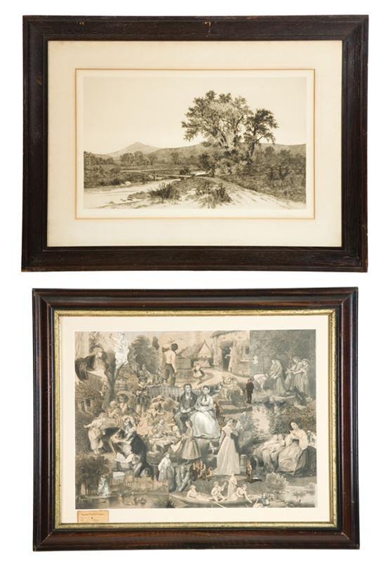 Appraisal: TWO FRAMED PRINTS Includes a river landscape by Ernest C