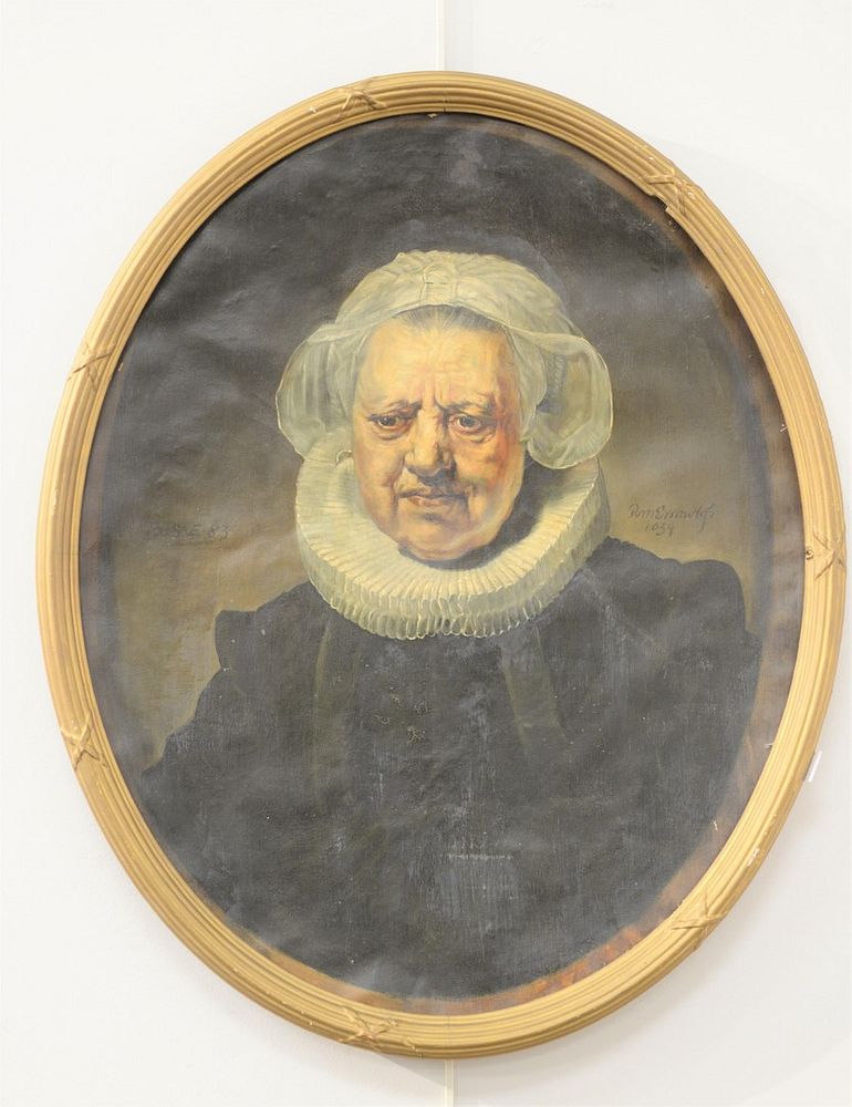 Appraisal: Oval Portrait of Rembrandt's Mother oil on canvas signed illegibly