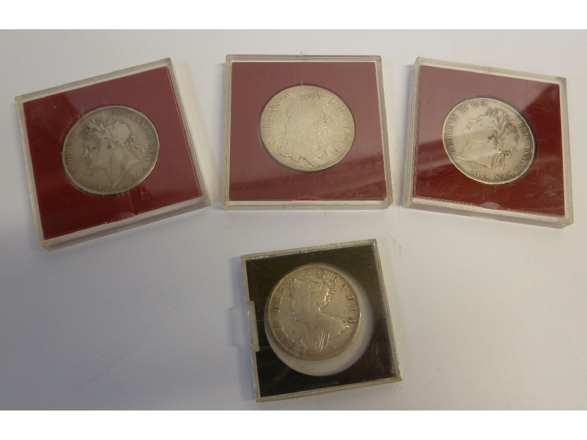 Appraisal: QUEEN ANNE HALF CROWN CHARLES II CROWN AND TWO GEORGE