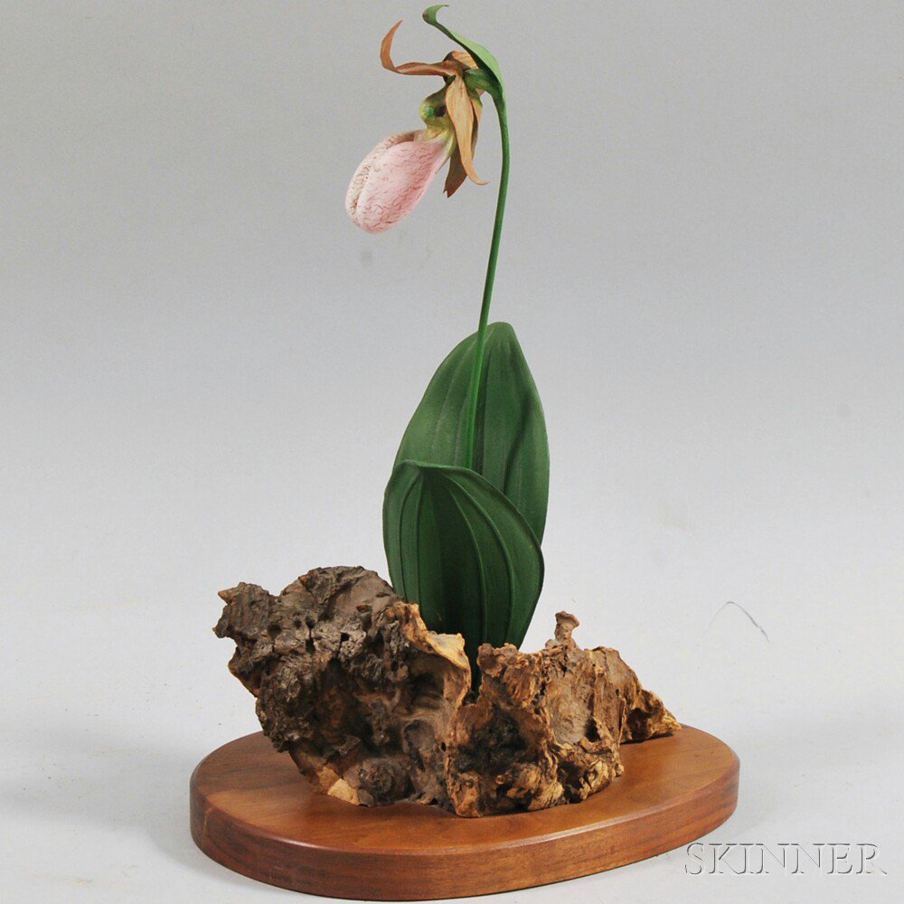 Appraisal: Carved and Painted Basswood Lady Slipper attributed to Robert and