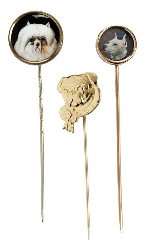 Appraisal: Three Dog Stick Pins case image of pug tested kt