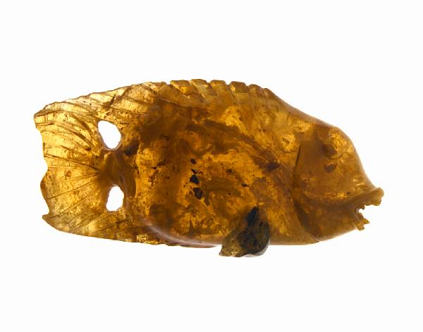 Appraisal: Piranha Amber Carving Oligocene Santo Domingo Dominican Republic Unusual calico