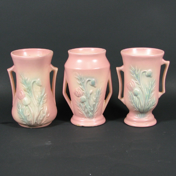 Appraisal: Hull Thistle - Vases Lot of three Thistle vases in