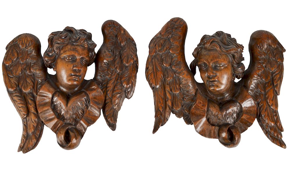 Appraisal: Pair of Italian th Ct Carved Wooden Puttis Pair of