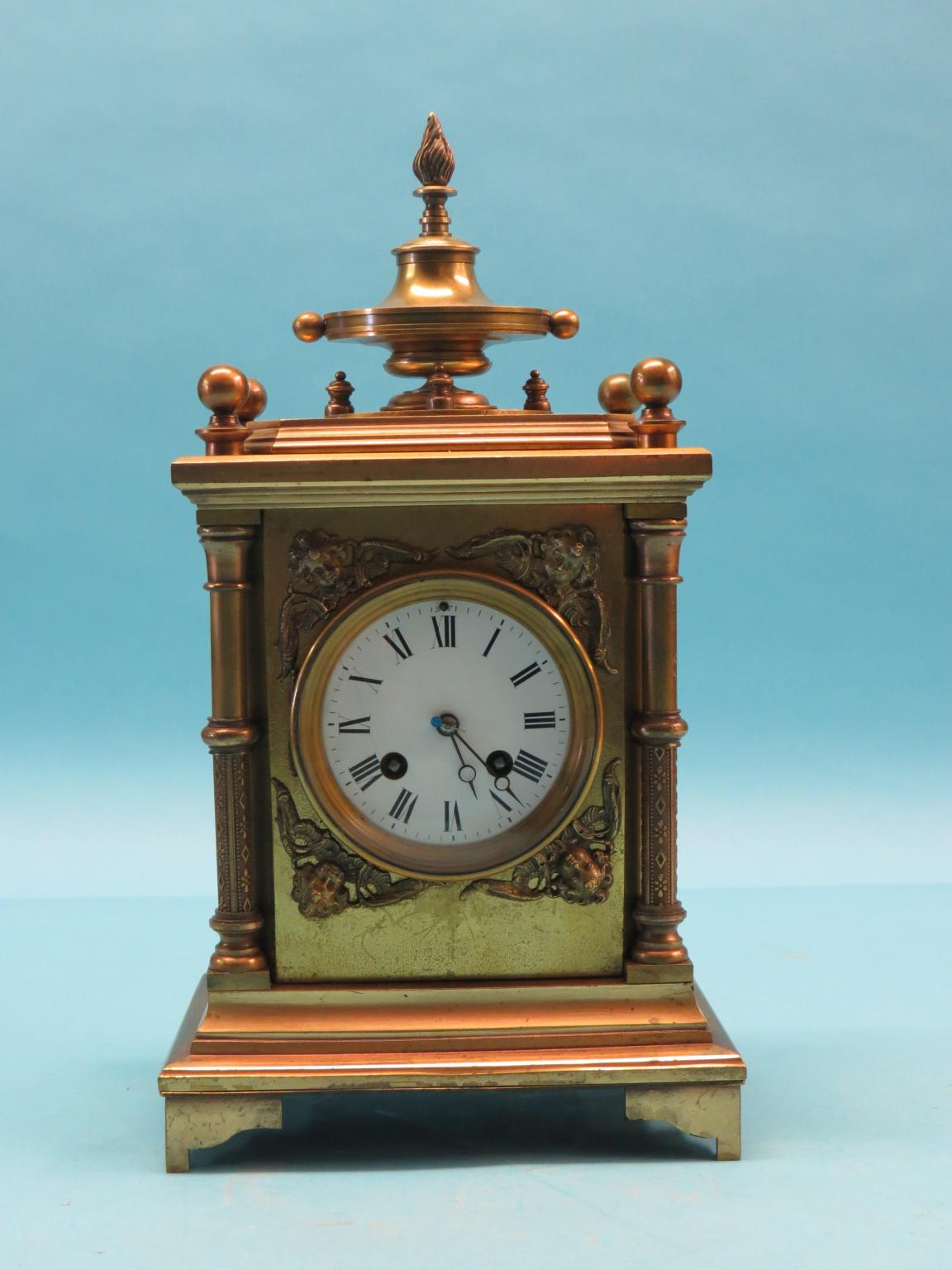 Appraisal: A th century brass mantel clock with enamelled dial and