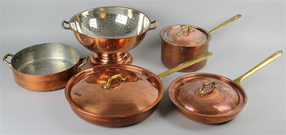 Appraisal: GROUP OF COPPER COOKWARE including a -inch skillet with lid