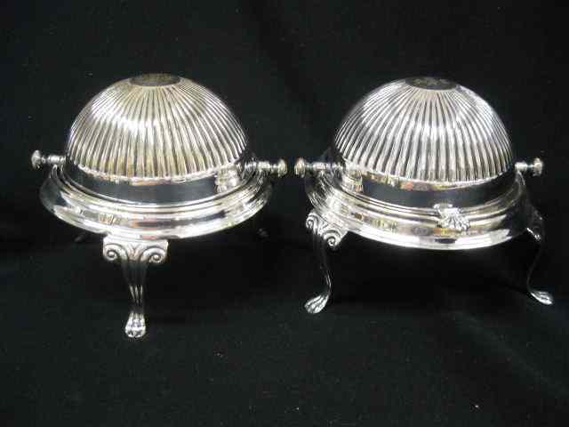 Appraisal: Pair of Silverplate Butter Dishes dome swing covers footed Sheffield