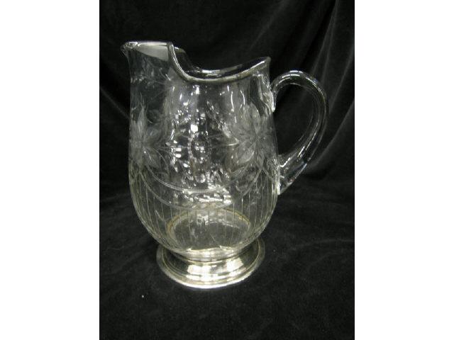 Appraisal: Cut Glass Sterling Water Pitcher ice lip rock crystal style