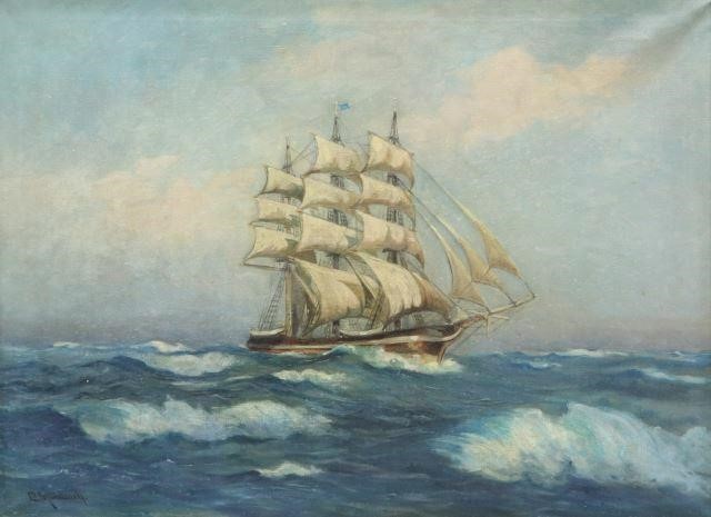 Appraisal: Framed oil on canvas painting Clipper Ship signed lower left