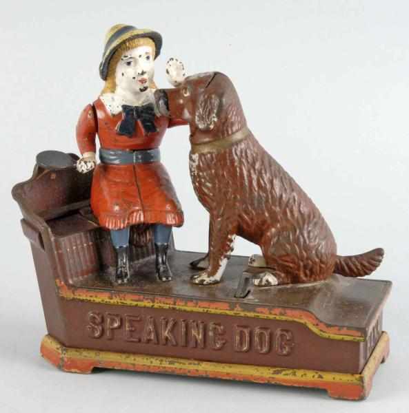 Appraisal: Cast Iron Speaking Dog Mechanical Bank Description Manufactured by Shepard