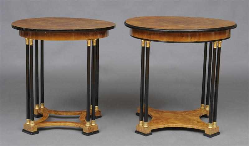 Appraisal: TWO SIMILAR BALTIC NEOCLASSICAL STYLE BURL BIRCH EBONIZED AND PARCEL-GILT