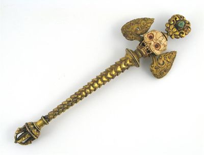 Appraisal: A Tibetan gilt bronze ritual sceptre the handle topped with