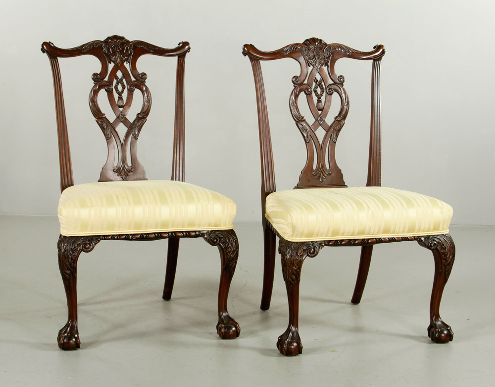 Appraisal: - Pr Bench Made Chippendale Chairs Pair of carved bench