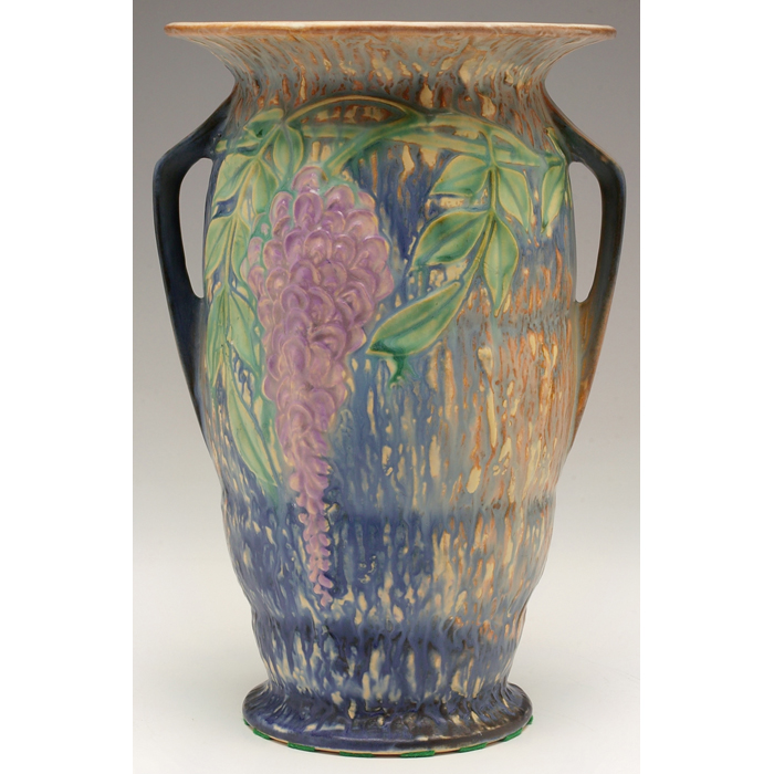 Appraisal: Nice Roseville Wisteria vase large double handled shape in blue