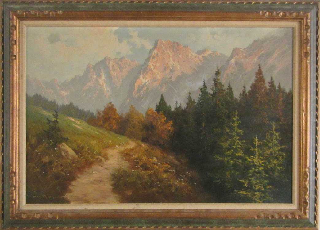 Appraisal: J H THOMAS OIL ON CANVAS Germany b Alpine landscape