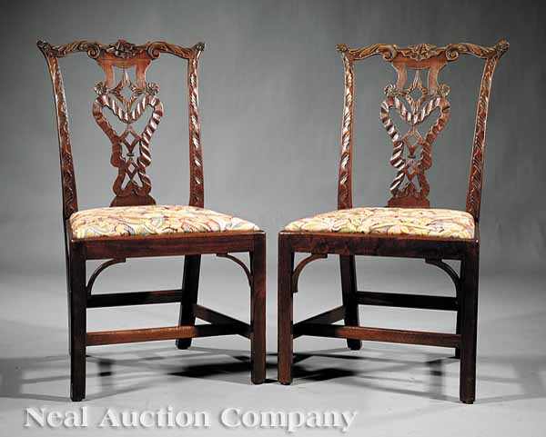 Appraisal: A Pair of Antique Chippendale Carved Mahogany Side Chairs with