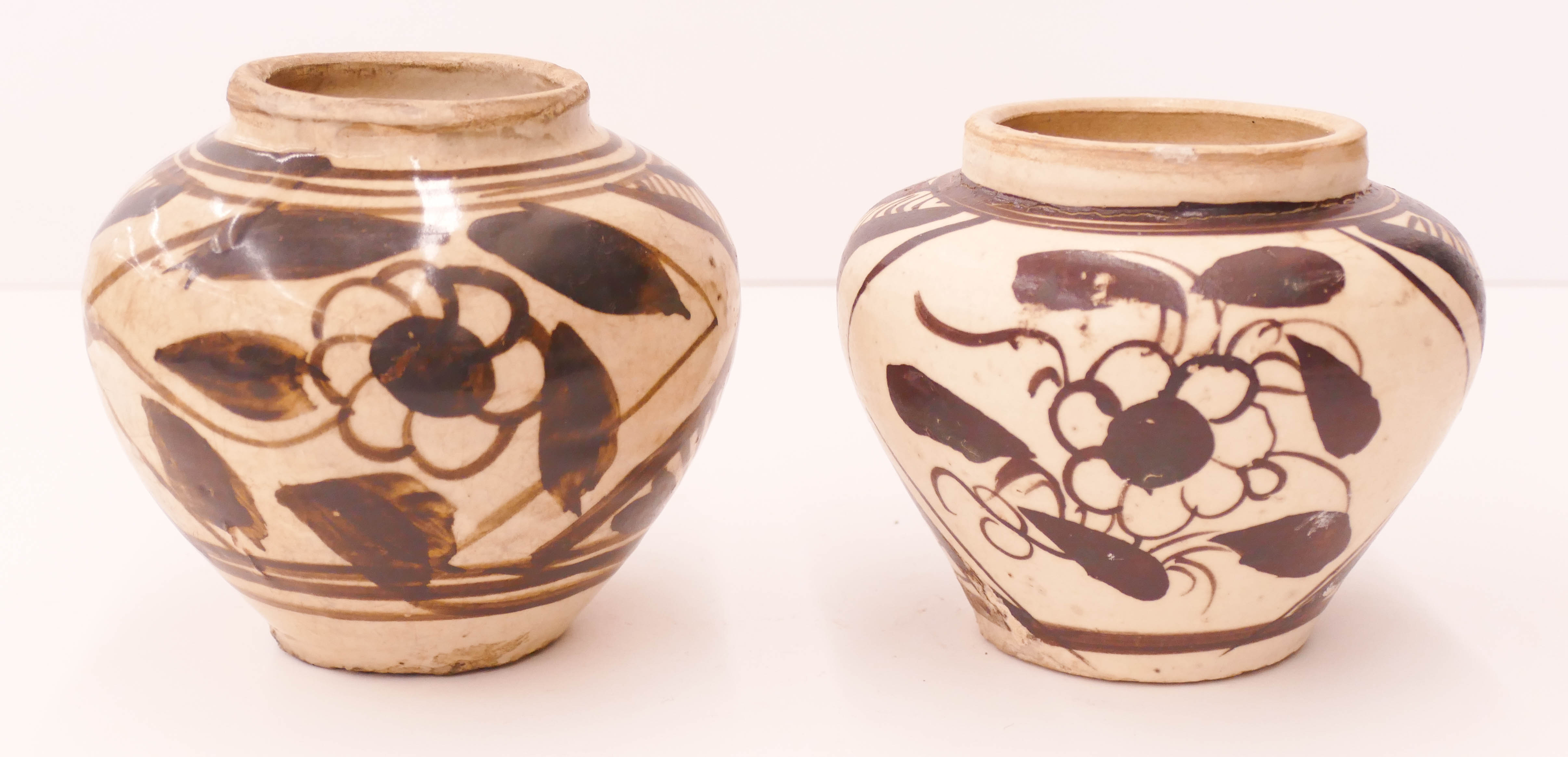 Appraisal: pc Chinese Ming Cizhou Floral Jars ''x '' Approx Brown