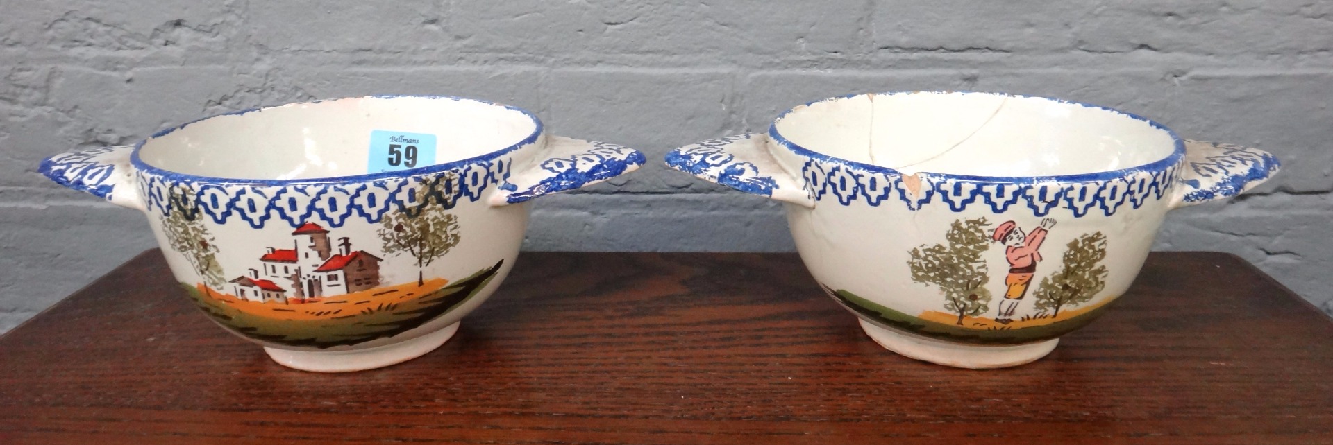 Appraisal: A pair of French faience quaich th century a similar