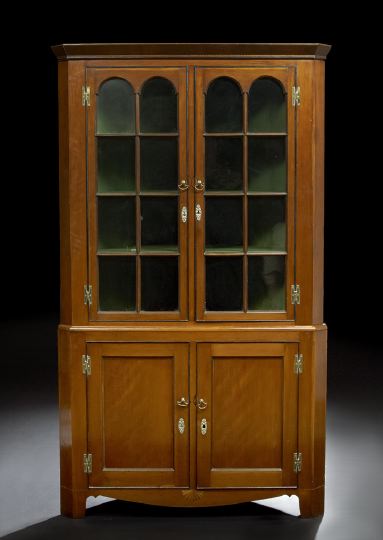 Appraisal: Rare American Inlaid Cherry Corner Cabinet ca probably Pennsylvania in