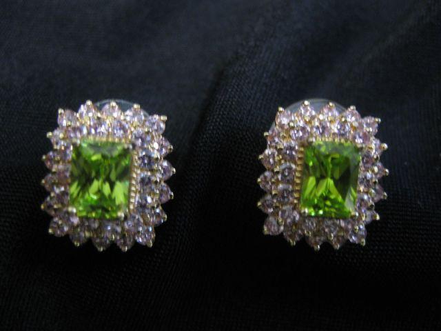 Appraisal: Peridot and Pink Tourmaline Earrings rectangular peridot surrounded by round