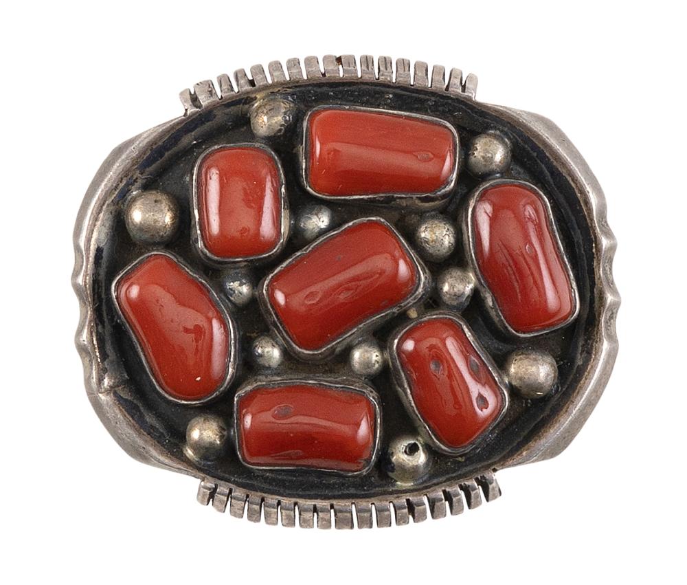 Appraisal: NAVAJO STERLING SILVER AND CORAL BROOCH MID- TO LATE TH