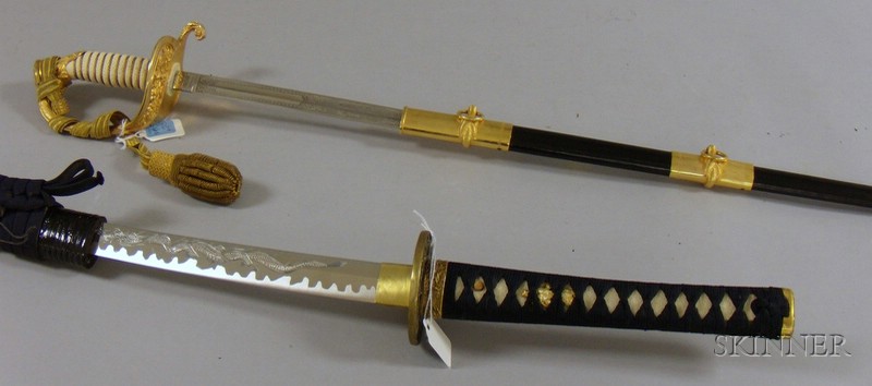 Appraisal: Decorative Samurai-style Sword and Decorative U S Navy Dress Sword