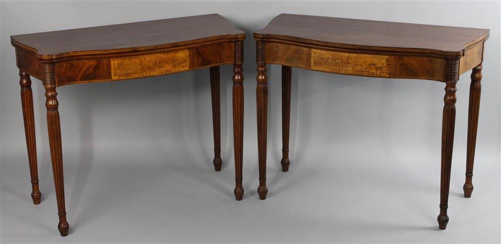 Appraisal: PAIR OF FEDERAL INLAID MAHOGANY CARD TABLES ca each having