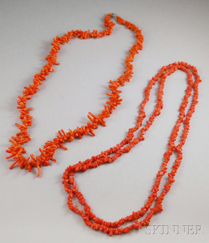 Appraisal: Two Coral Necklaces a branch coral necklace with kt white