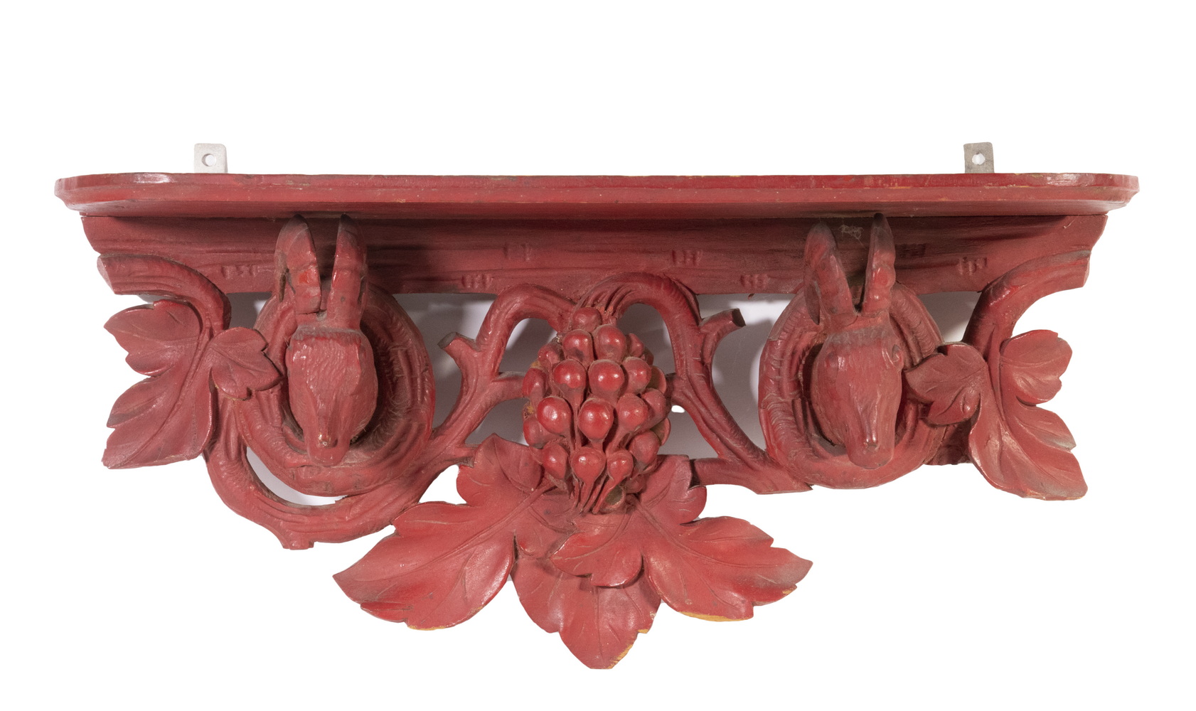 Appraisal: BLACK FOREST CARVED SHELF Carved and Painted Wall Shelf red