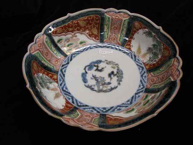 Appraisal: Japanese Imari Porcelain Bowl panels of flowers fauna scalloped ''