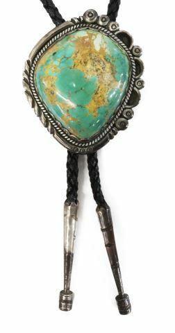 Appraisal: Impressive Native American sterling silver and turquoise bolo tie stamped